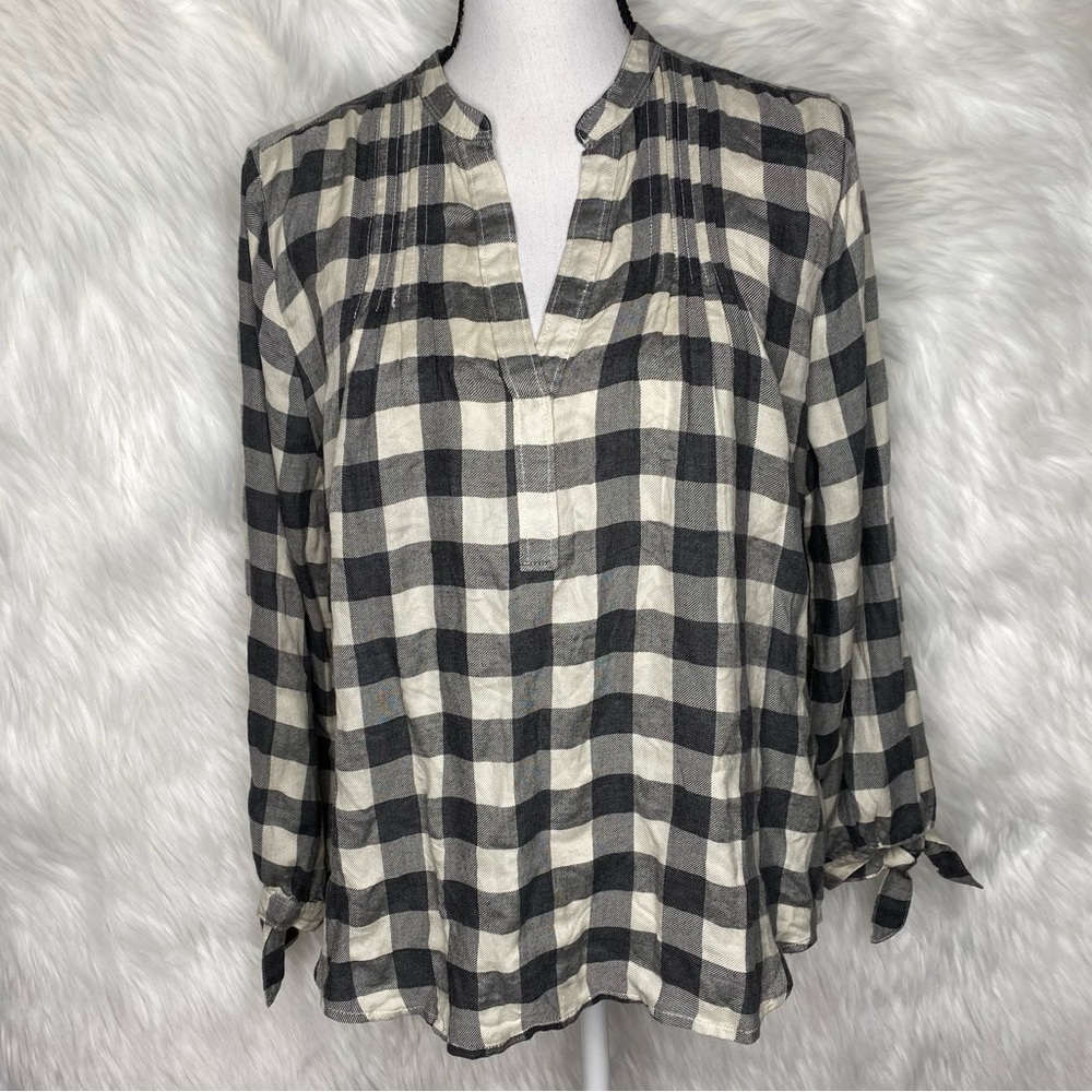 Lucky Brand Plaid Tunic Top Long Sleeve V Neck Size Medium